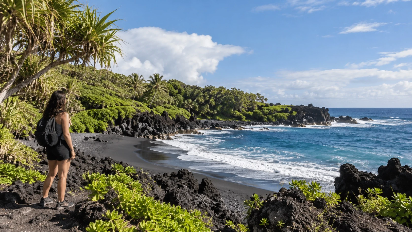 Black sand and the volcanic coastline at Waiʻānapanapa
