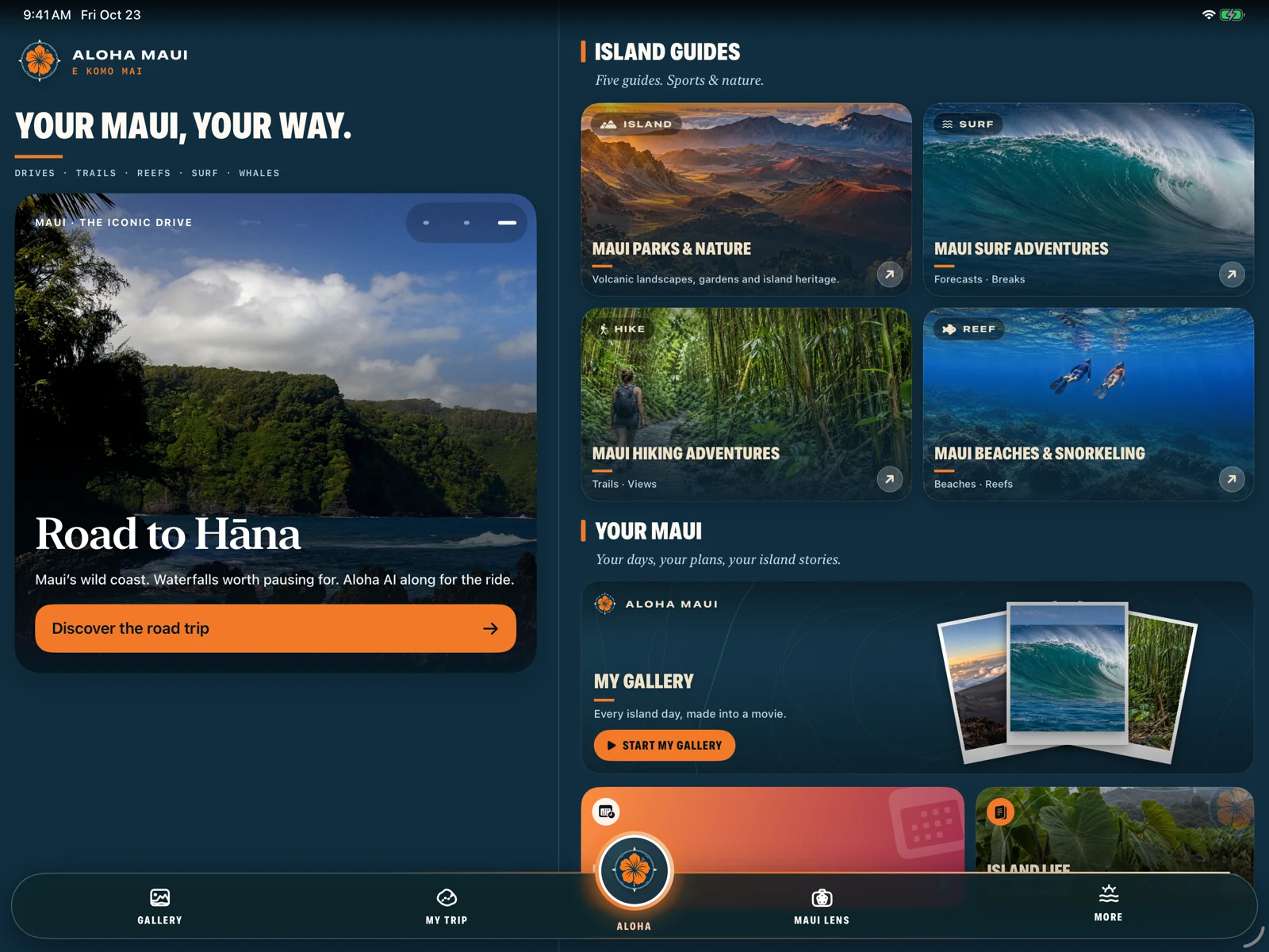 Aloha Maui running on iPad in landscape